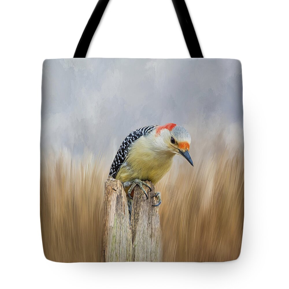 Woodpecker Tote Bag featuring the photograph The Woodpecker by Cathy Kovarik