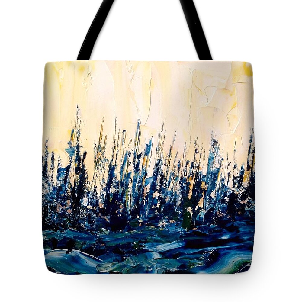 Abstract Oil Landscape Painting Tote Bag featuring the painting The Woods - Blue No.2 by Desmond Raymond
