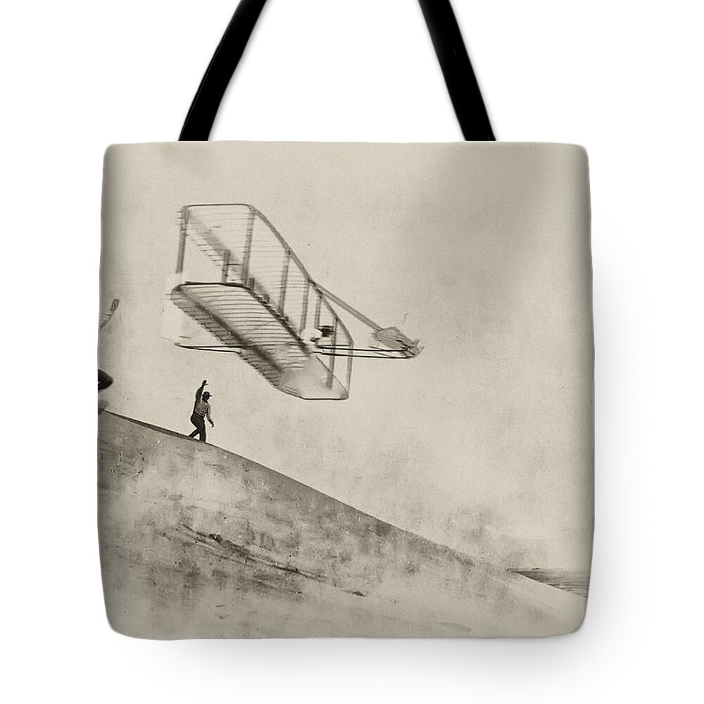 Wright Brothers Tote Bag featuring the photograph The Wright Brothers at Kittyhawk by Bill Cannon