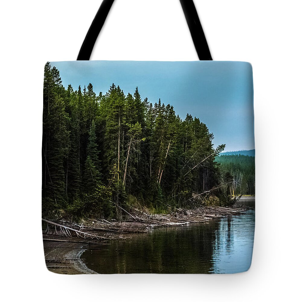 Yellowstone Lake Shore Tote Bag featuring the photograph The Yellowstone Lake Shore by Yeates Photography
