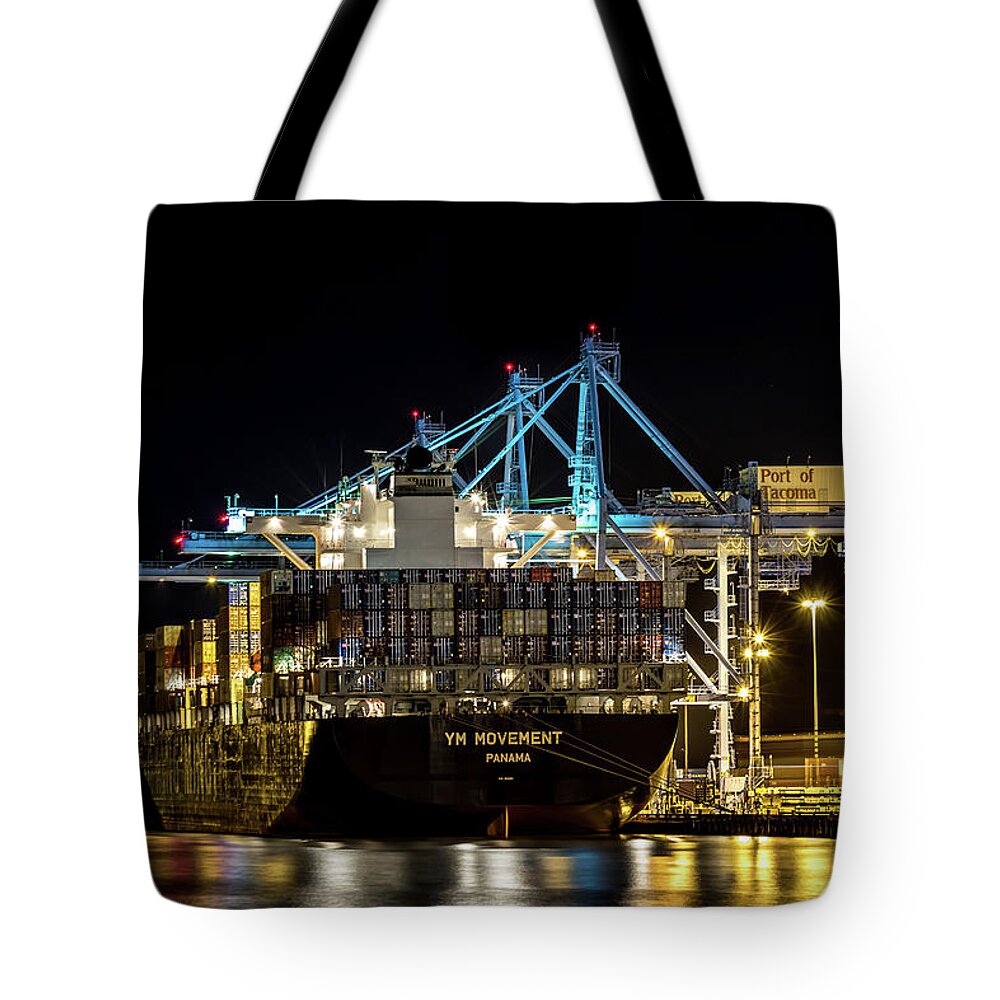 Ym Tote Bag featuring the photograph The YM Movement Panama Unloading in the Port of Tacoma by Rob Green