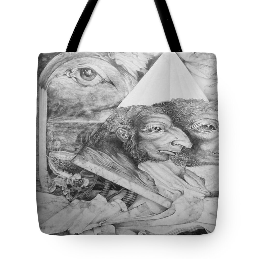 Otto Rapp Tote Bag featuring the drawing The Zwerg Nase Twins dreaming of World Domination by Otto Rapp