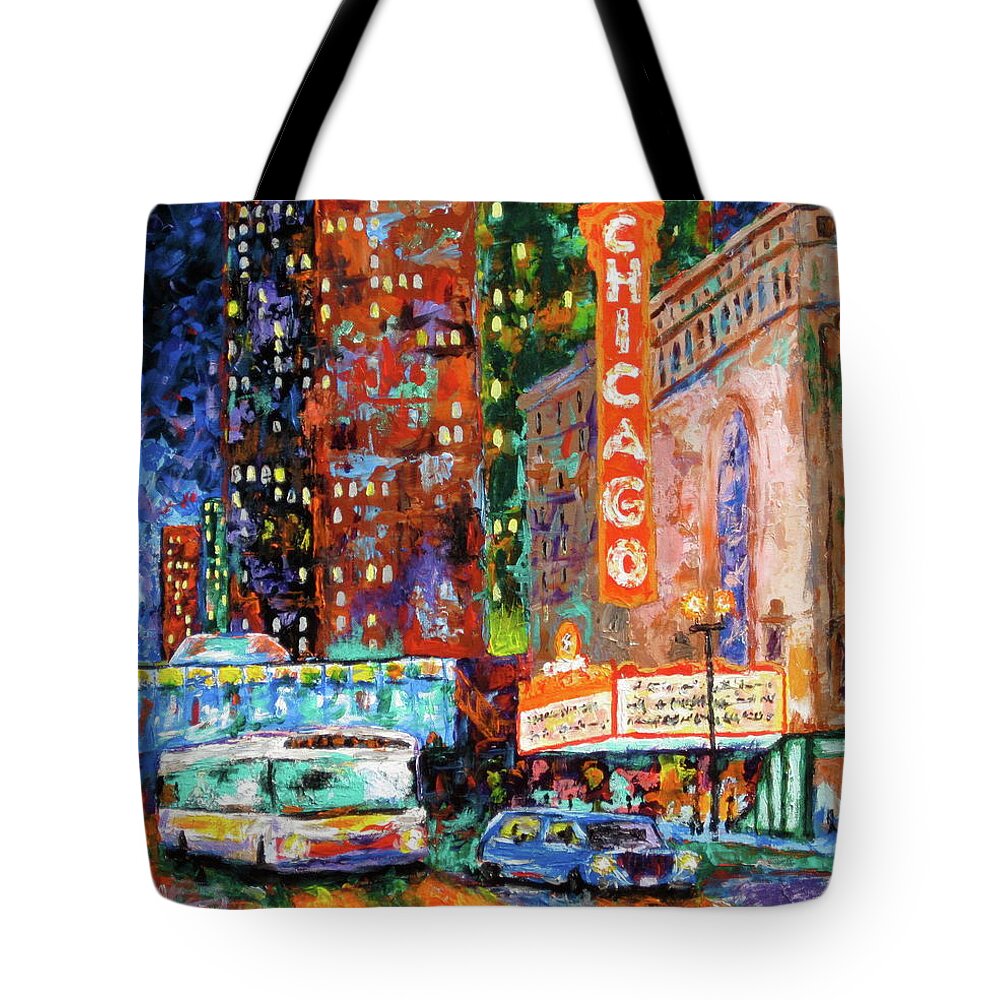 Chicago Theater Painting Tote Bag featuring the painting Theater Night by J Loren Reedy