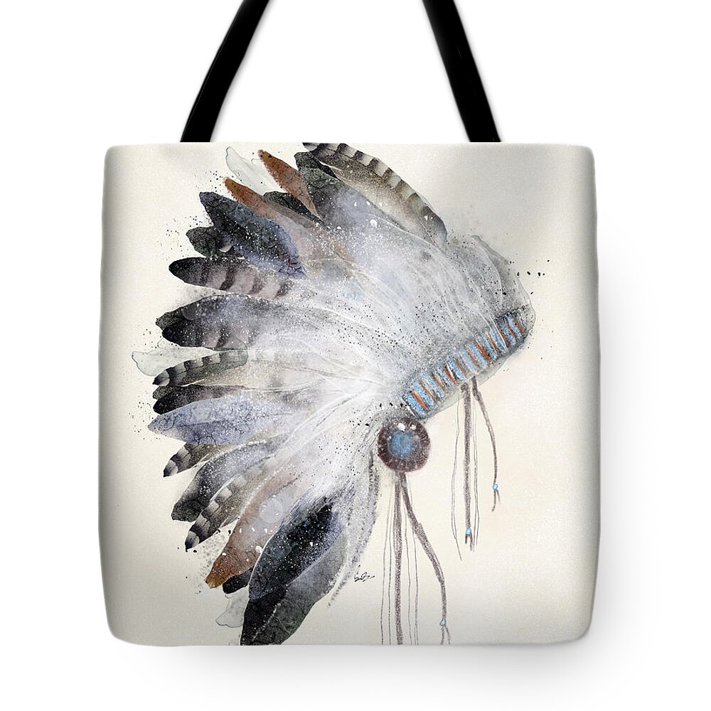Native Headdress Tote Bag featuring the painting The Headdress by Bri Buckley