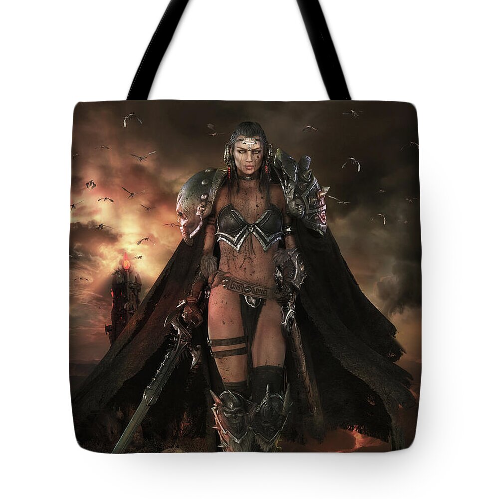 There Be Dragons Tote Bag featuring the digital art There be Dragons by Shanina Conway