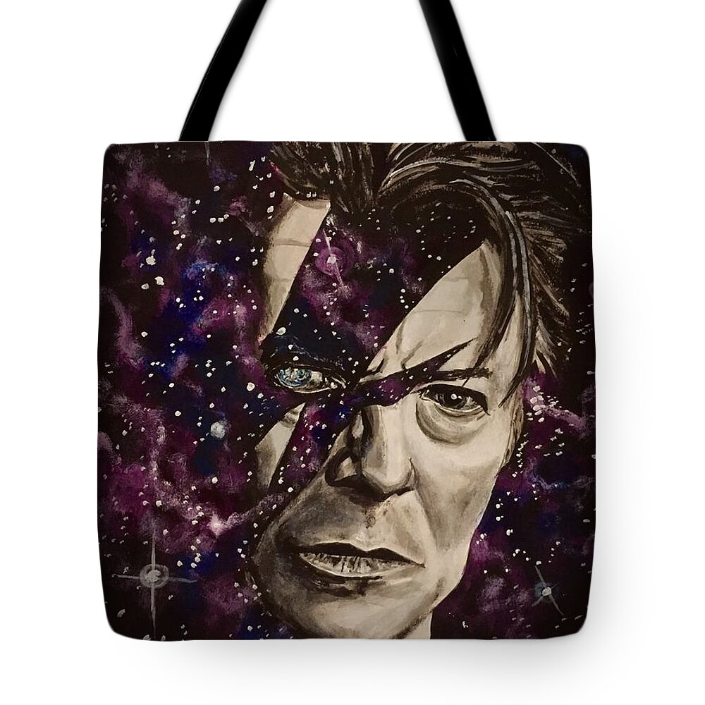 David Bowie Tote Bag featuring the painting There's A Starman Waiting In The Sky by Joel Tesch