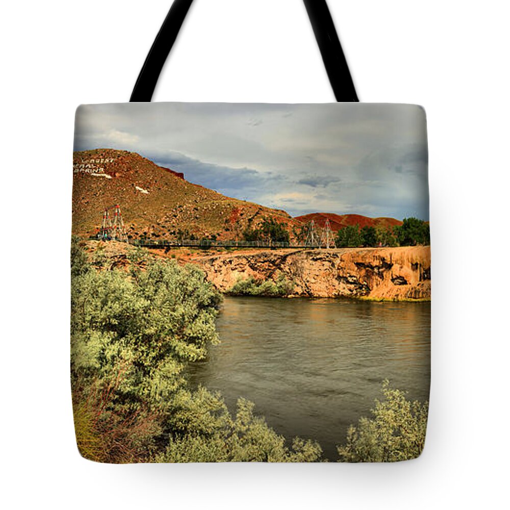 Thermopolis Tote Bag featuring the photograph Thermopolis Wyoming by Adam Jewell