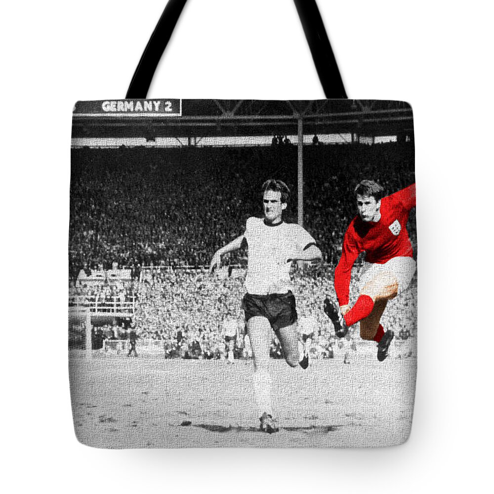 Wembley Tote Bag featuring the mixed media England 1966 Wembley by Charlie Ross