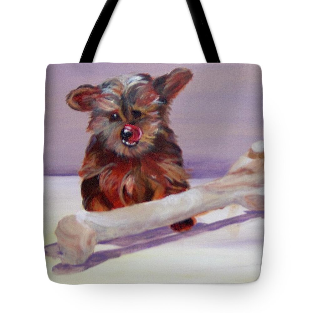 Puppy Tote Bag featuring the painting Think Big by Saundra Johnson