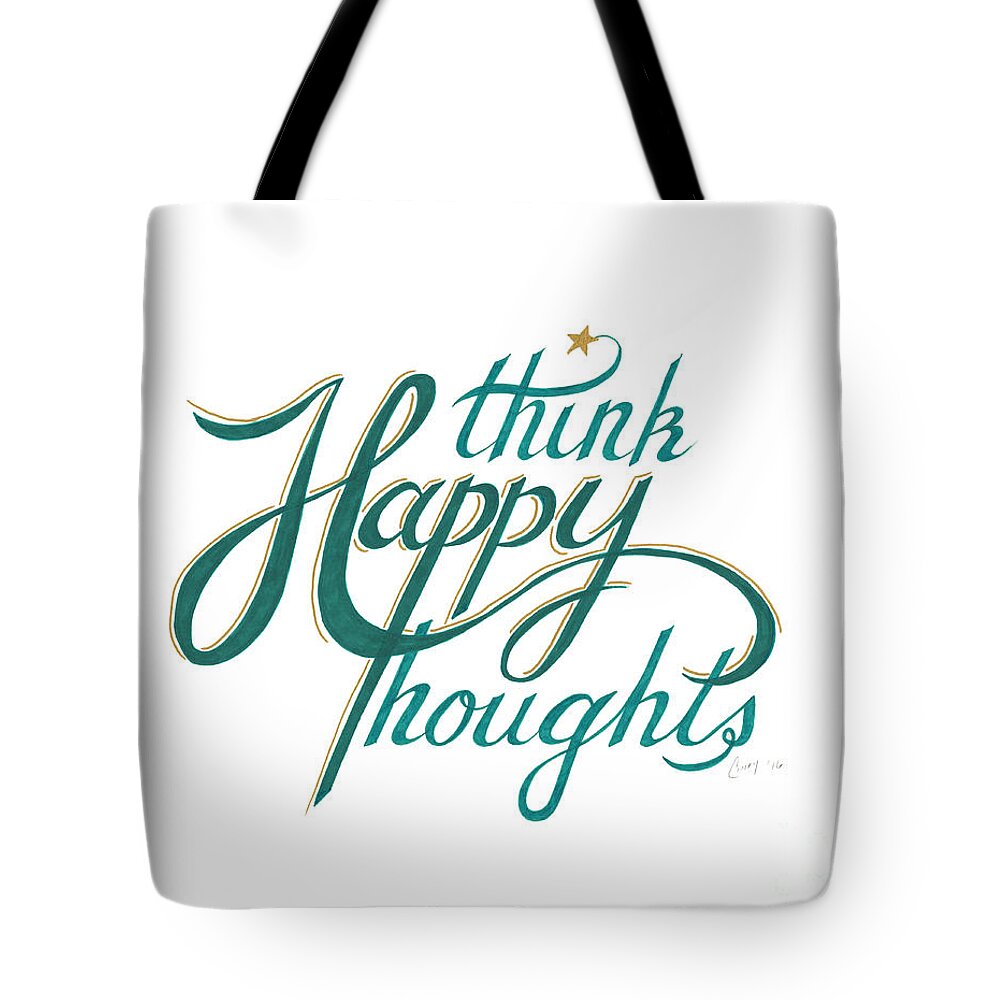 Peter Pan Tote Bag featuring the drawing Think happy thoughts by Cindy Garber Iverson