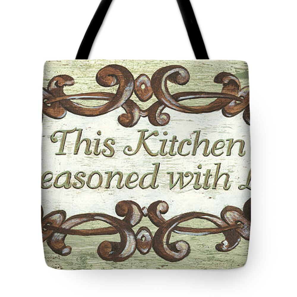 Sign Tote Bag featuring the painting This Kitchen by Debbie DeWitt