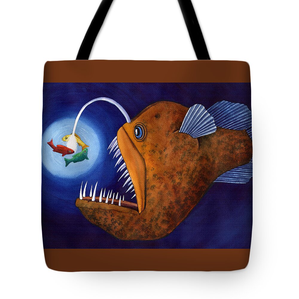 Angler Fish Tote Bag featuring the painting This little light of mine by Catherine G McElroy