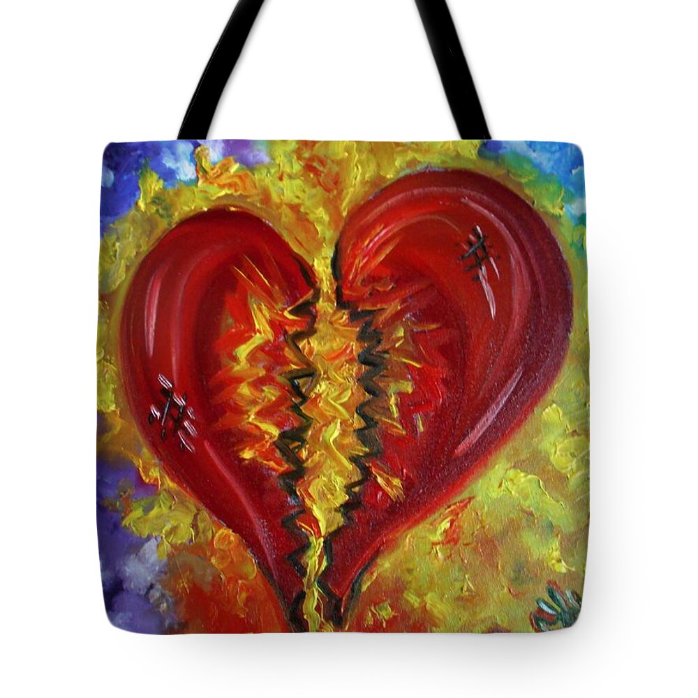 Brokenhearts Tote Bag featuring the painting This Old Heart of Mine by Yesi Casanova