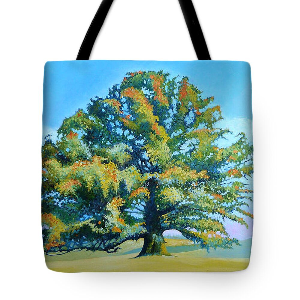 Oak Tote Bag featuring the painting Thomas Jefferson's White Oak Tree On The Way To James Madison's For Afternoon Tea by Catherine Twomey