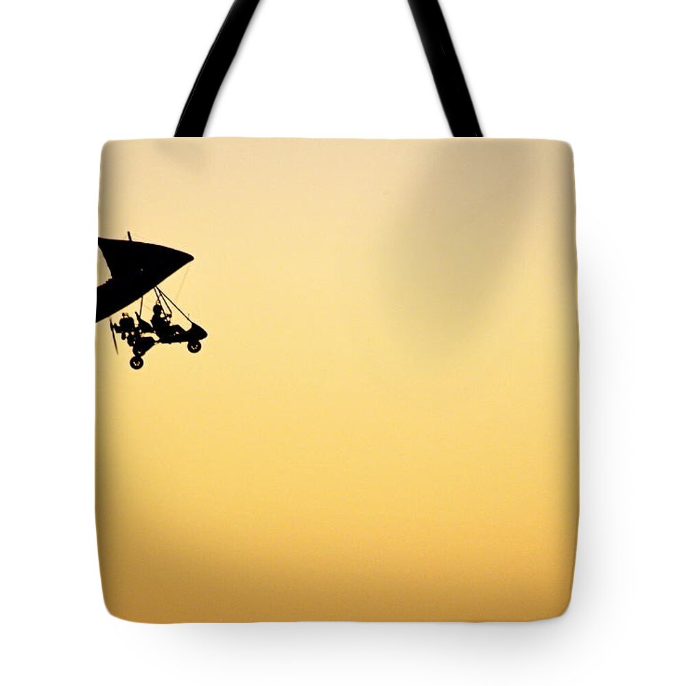 Sunset Tote Bag featuring the photograph Those Magnificent Men in Their Flying Machines by AJ Schibig