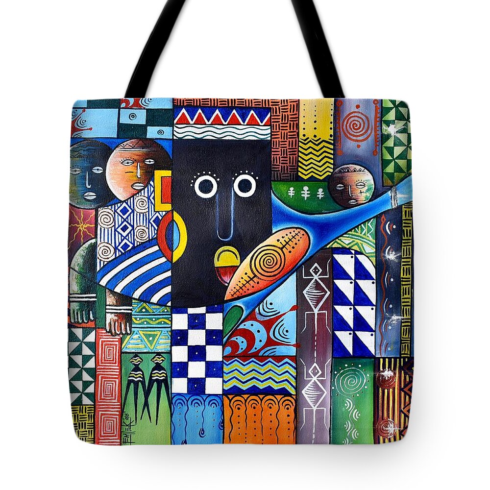 African Artists Tote Bag featuring the painting Thoughts in Color by Femi