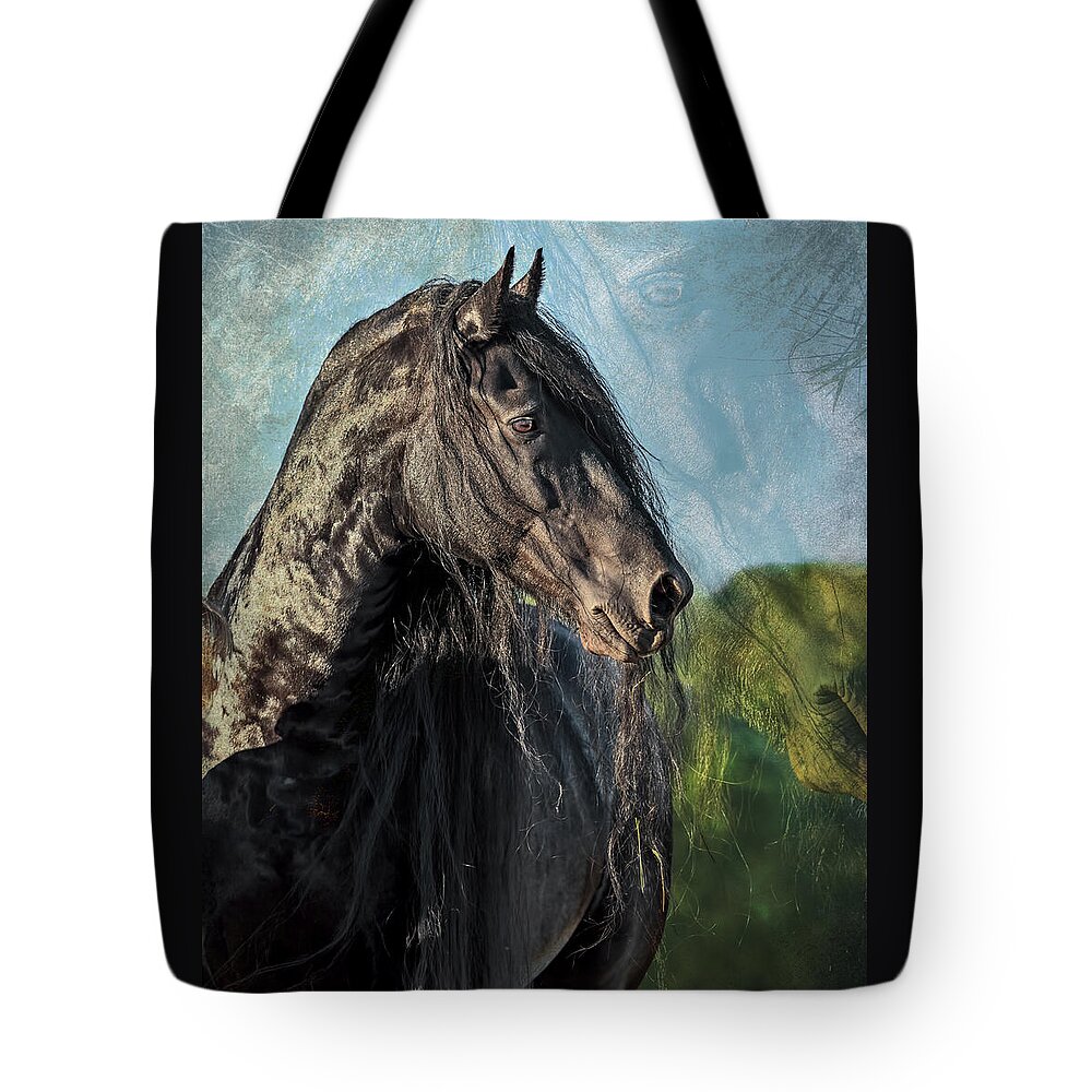 Thoughts Of Friesians Tote Bag featuring the photograph Thoughts of Friesians by Wes and Dotty Weber