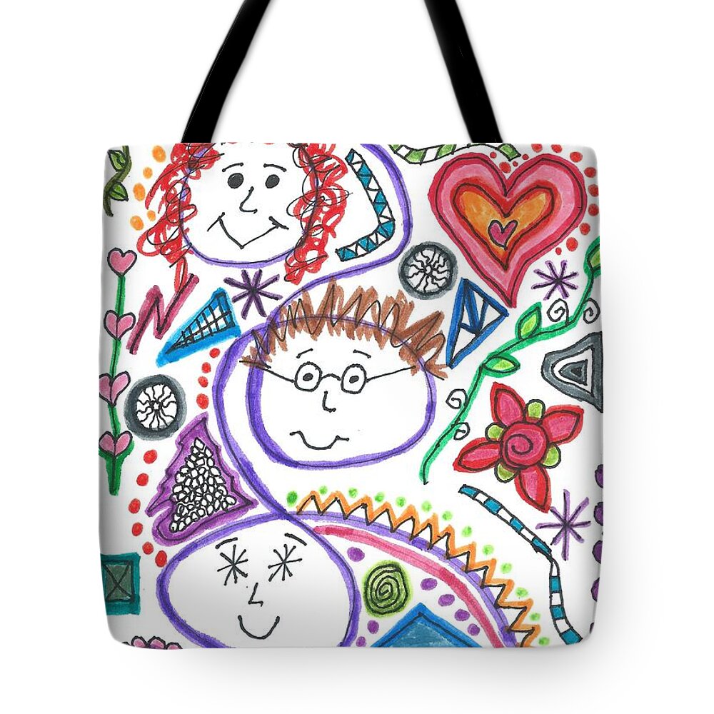 Doodle Art Tote Bag featuring the drawing Three Amigos by Susan Schanerman