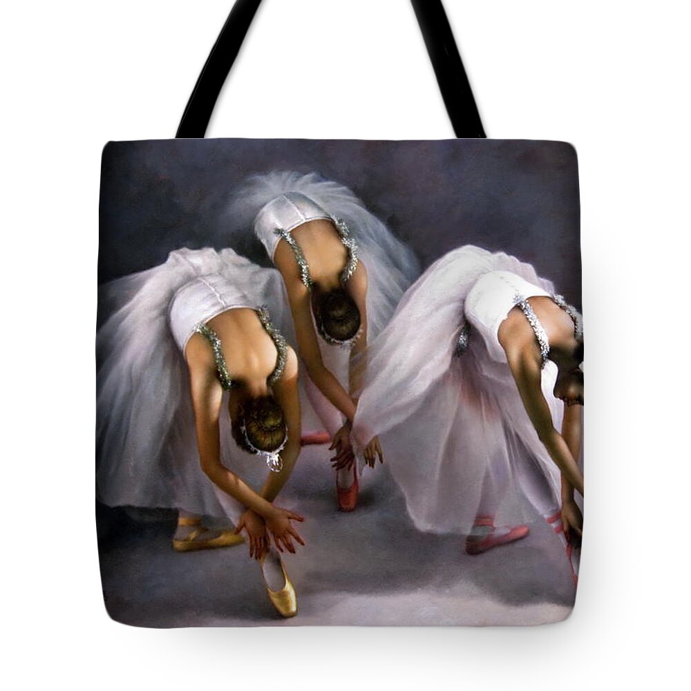 Ballet Tote Bag featuring the painting Three ballerina by Yoo Choong Yeul