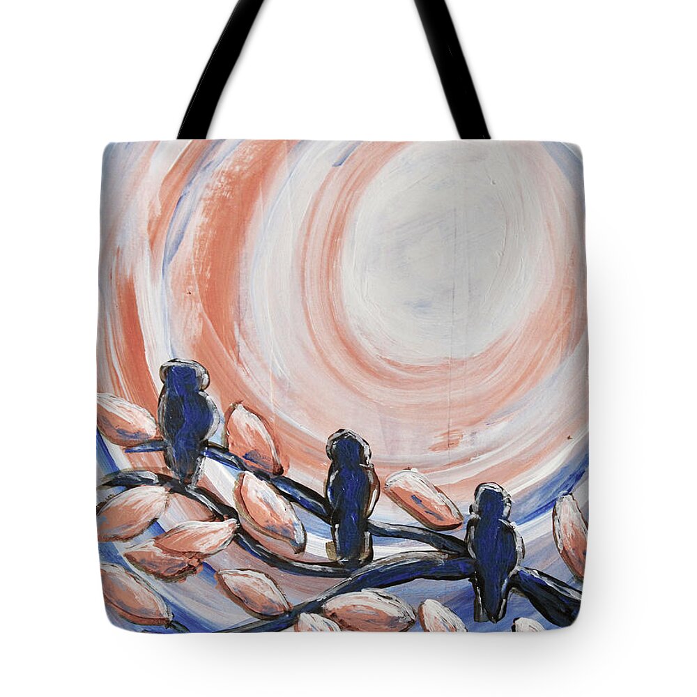 Blue Tote Bag featuring the painting Three Blue by April Burton