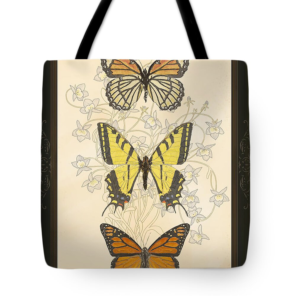 Victor Shelley Tote Bag featuring the digital art Three Butterflies by Victor Shelley