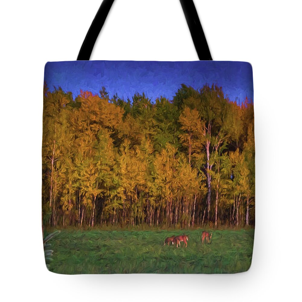 Minnesota Tote Bag featuring the digital art Three Deer and A Moon by Lori Dobbs