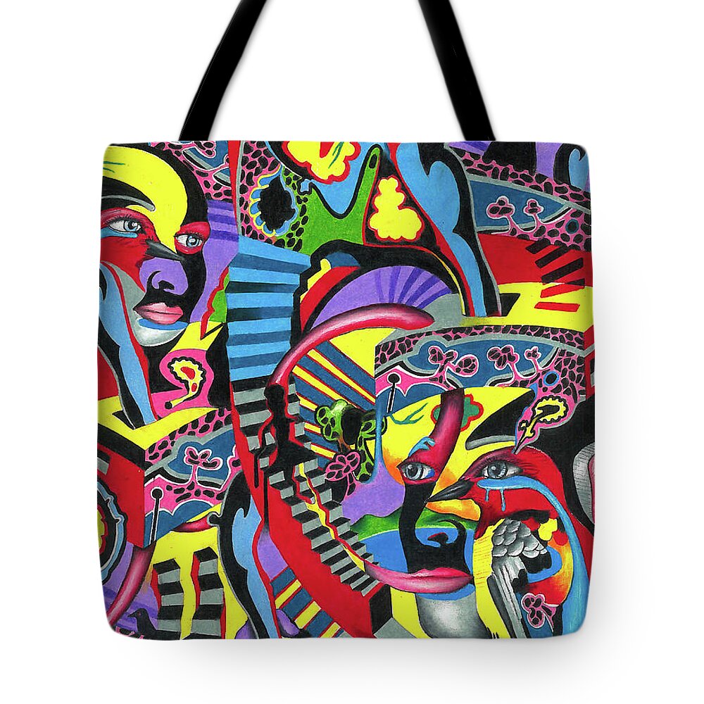 Thought Tote Bag featuring the drawing Three Disguises of an Abstract Thought by Justin Jenkins