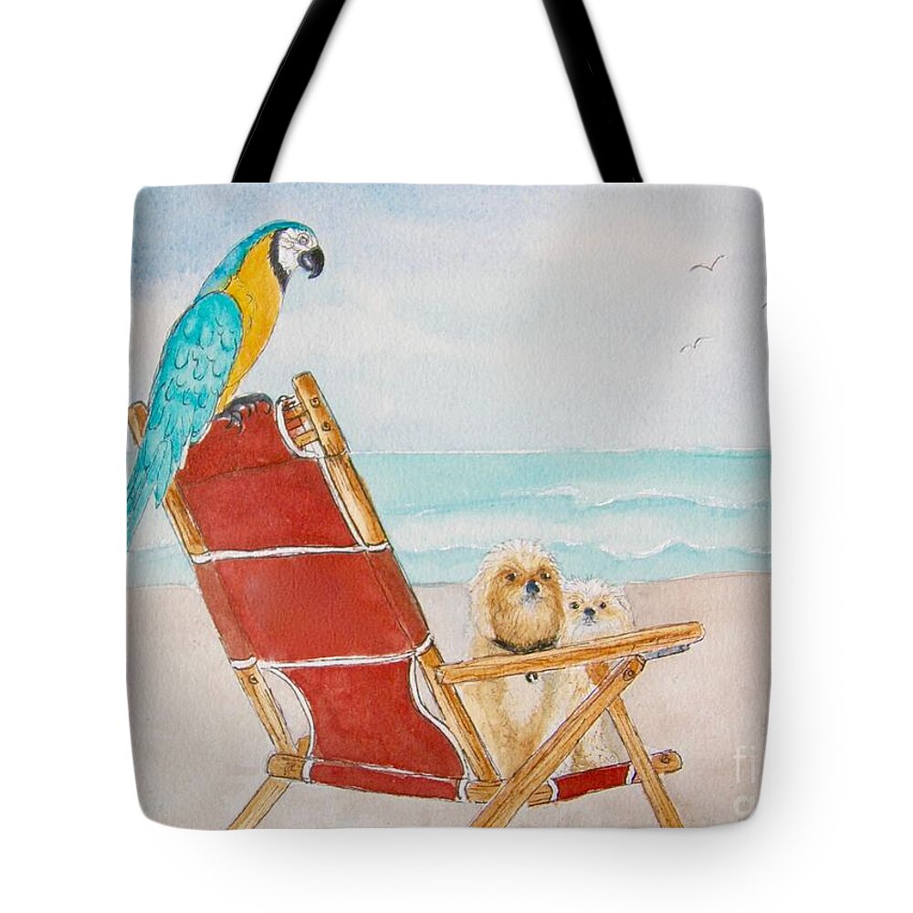 Beach Tote Bag featuring the painting Three Friends at the Beach by Midge Pippel