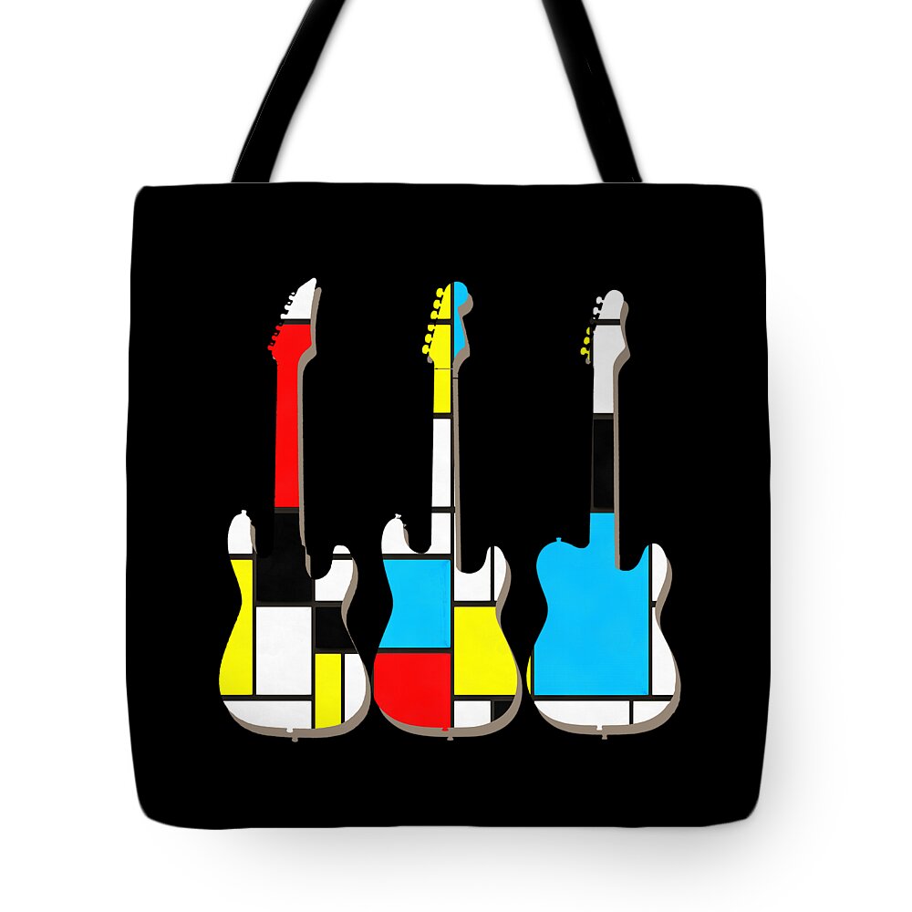 Guitars Tote Bag featuring the painting Three Guitars Modern Tee by Edward Fielding