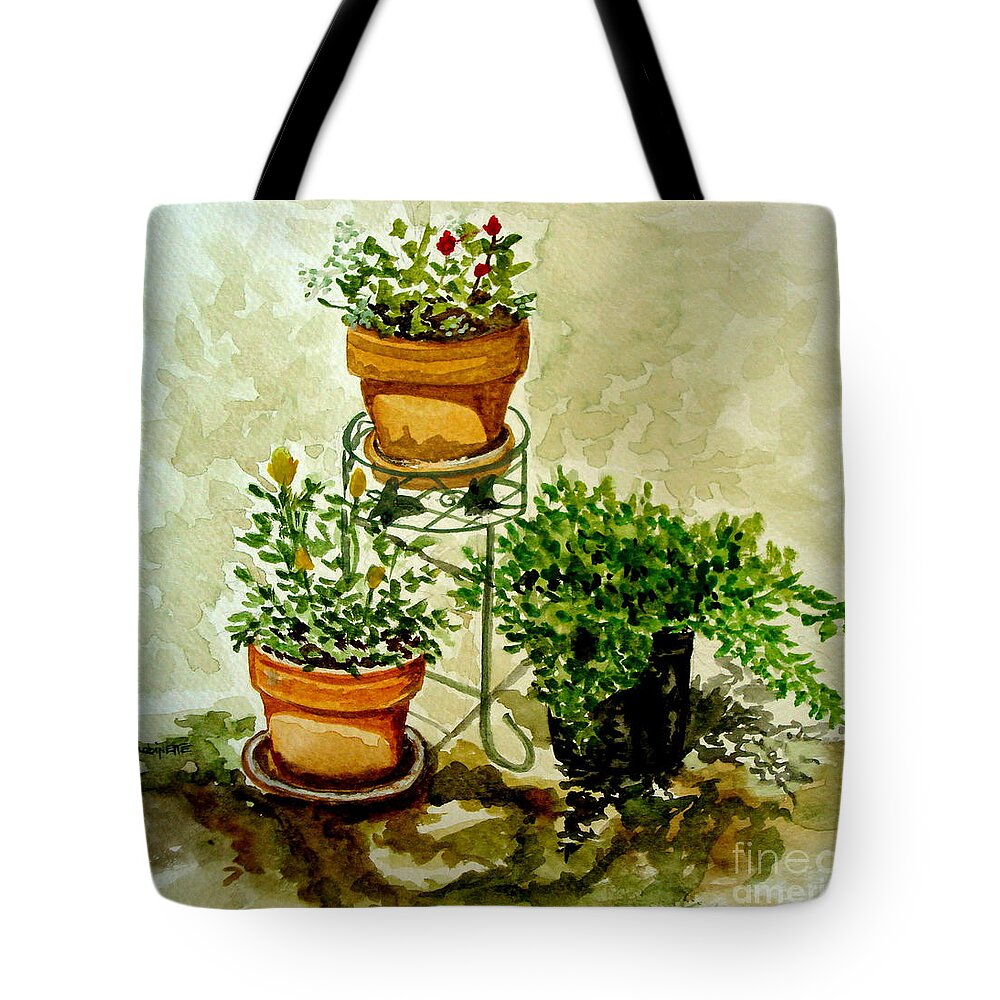 Plants Tote Bag featuring the painting Three Potted Plants by Elizabeth Robinette Tyndall