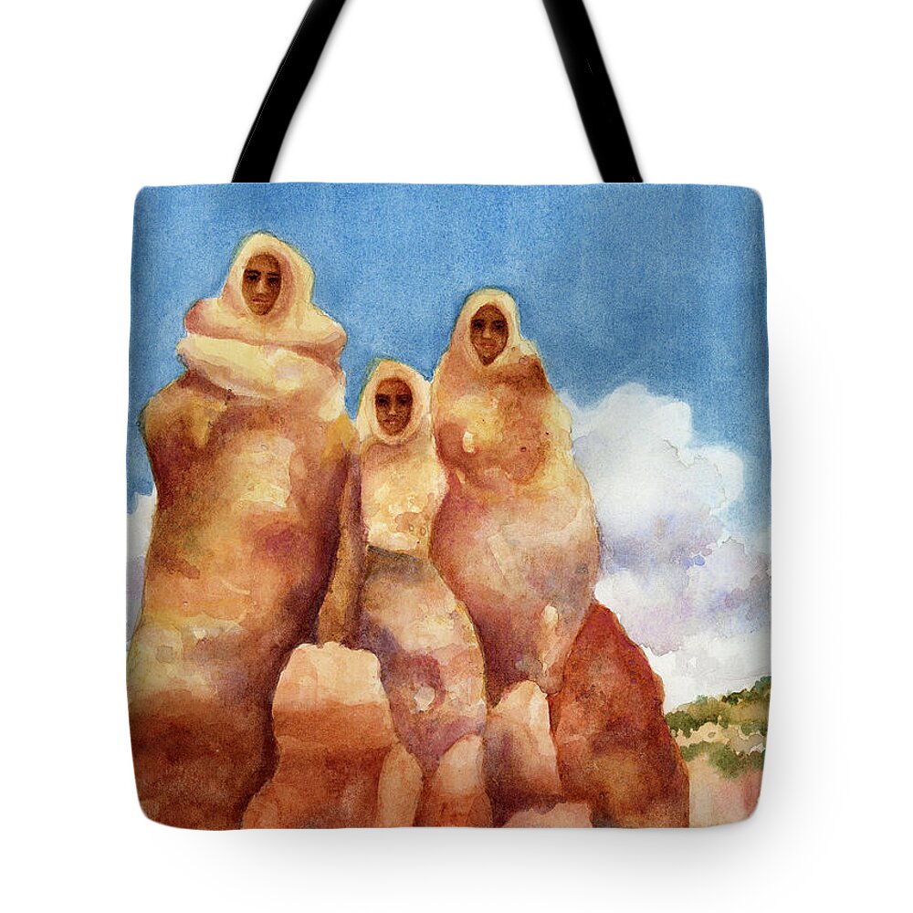 Ghost Ranch Painting Tote Bag featuring the painting Three Sisters of Ghost Ranch by Anne Gifford