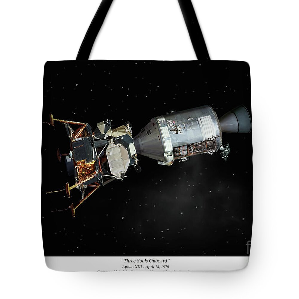 Space Art Tote Bag featuring the digital art Three Souls Onboard by Mark Karvon