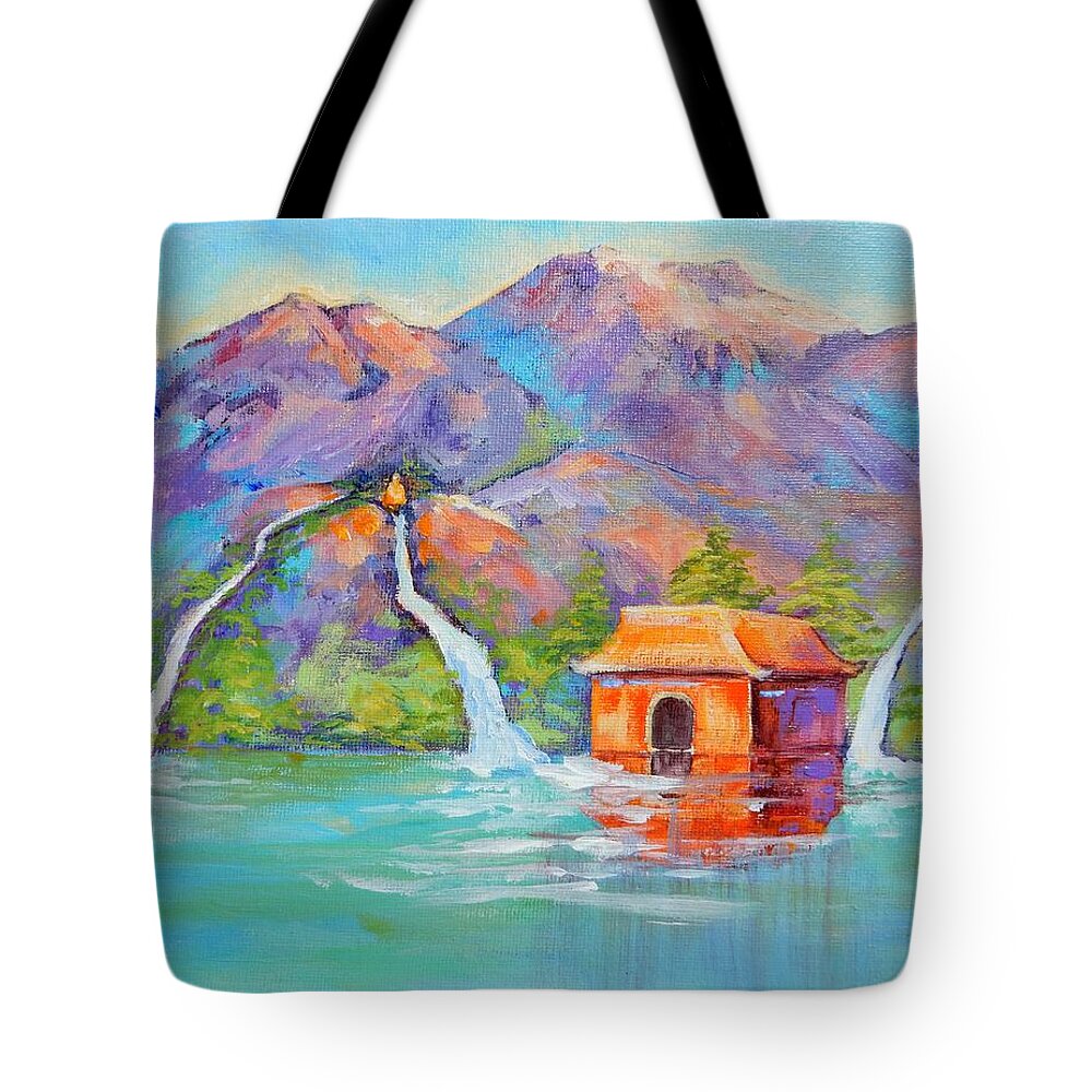 Mountain Streams Tote Bag featuring the painting Three Streams by Caroline Patrick
