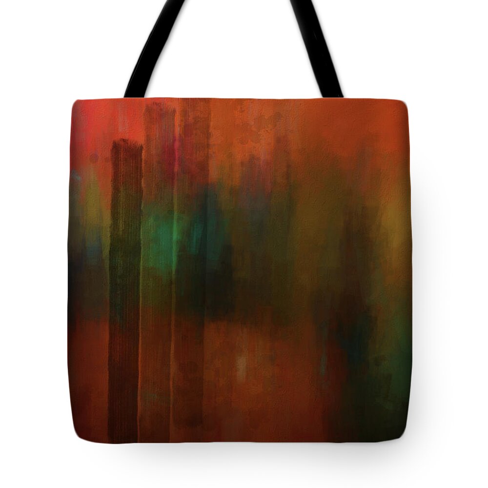 Abstract Tote Bag featuring the digital art Three Trees by Kandy Hurley