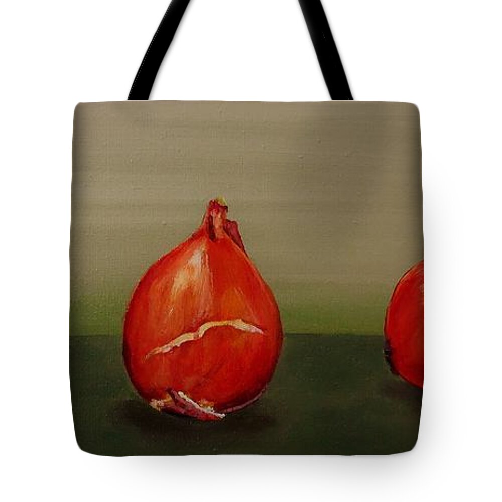 Tulip Bulbs Tote Bag featuring the painting Three Tulip Bulbs by Cami Lee