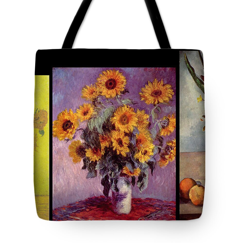 Abstract In The Living Room Tote Bag featuring the digital art Three Vases van Gogh - Monet - Cezanne by David Bridburg