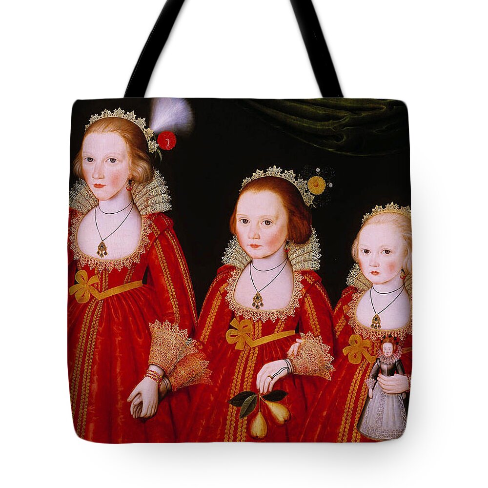 Follower Of William Larkin Tote Bag featuring the painting Three Young Girls by Follower of William Larkin
