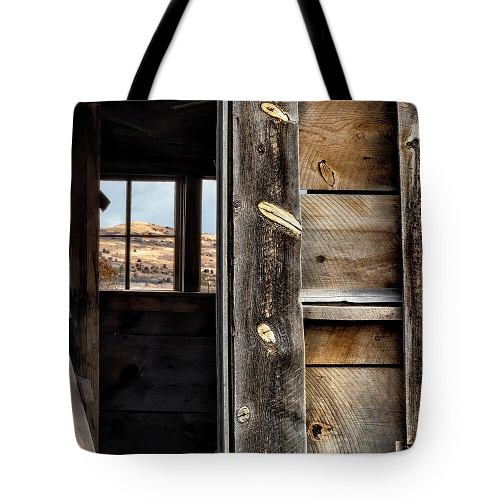 Cabin Tote Bag featuring the photograph Through Cabin Window by Denise Bush