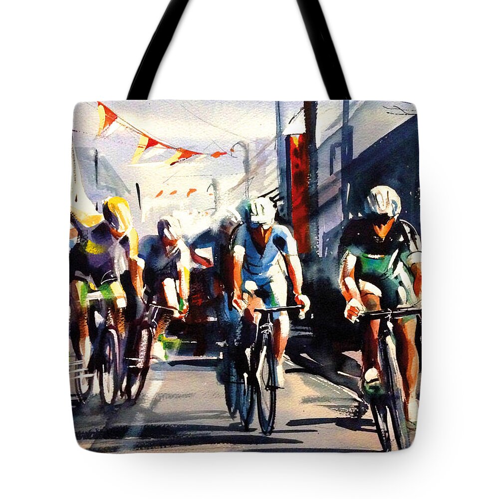 Tour Tote Bag featuring the painting Through The Town by Shirley Peters