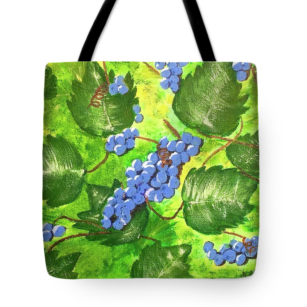 Grapes Tote Bag featuring the painting Through the Vines by Cynthia Morgan