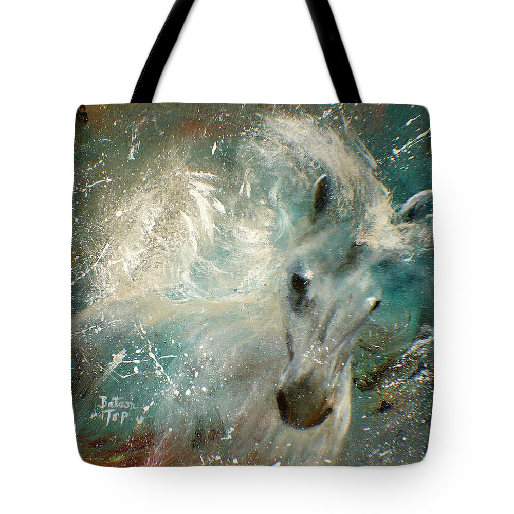 Horse Paintings Tote Bag featuring the painting Poseiden's Thunder by Barbie Batson