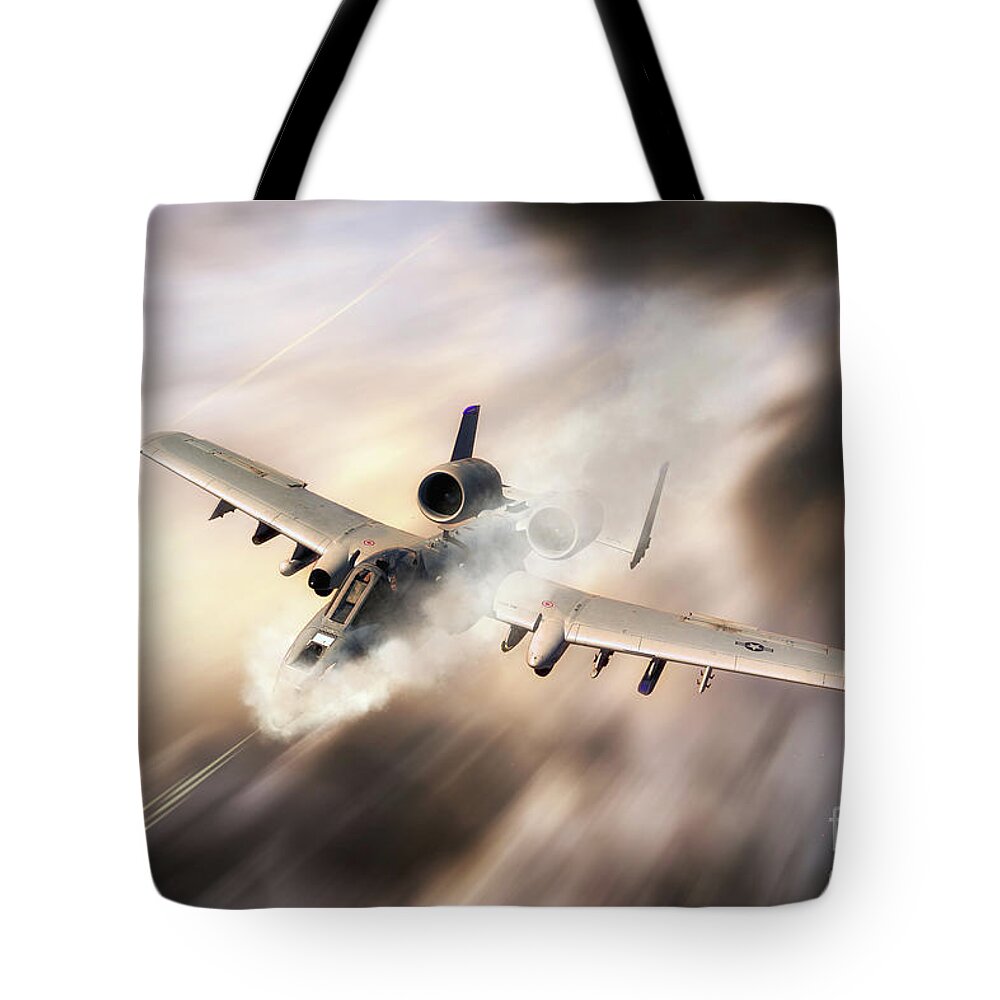 A-10 Tote Bag featuring the digital art Thunderstorm by Airpower Art