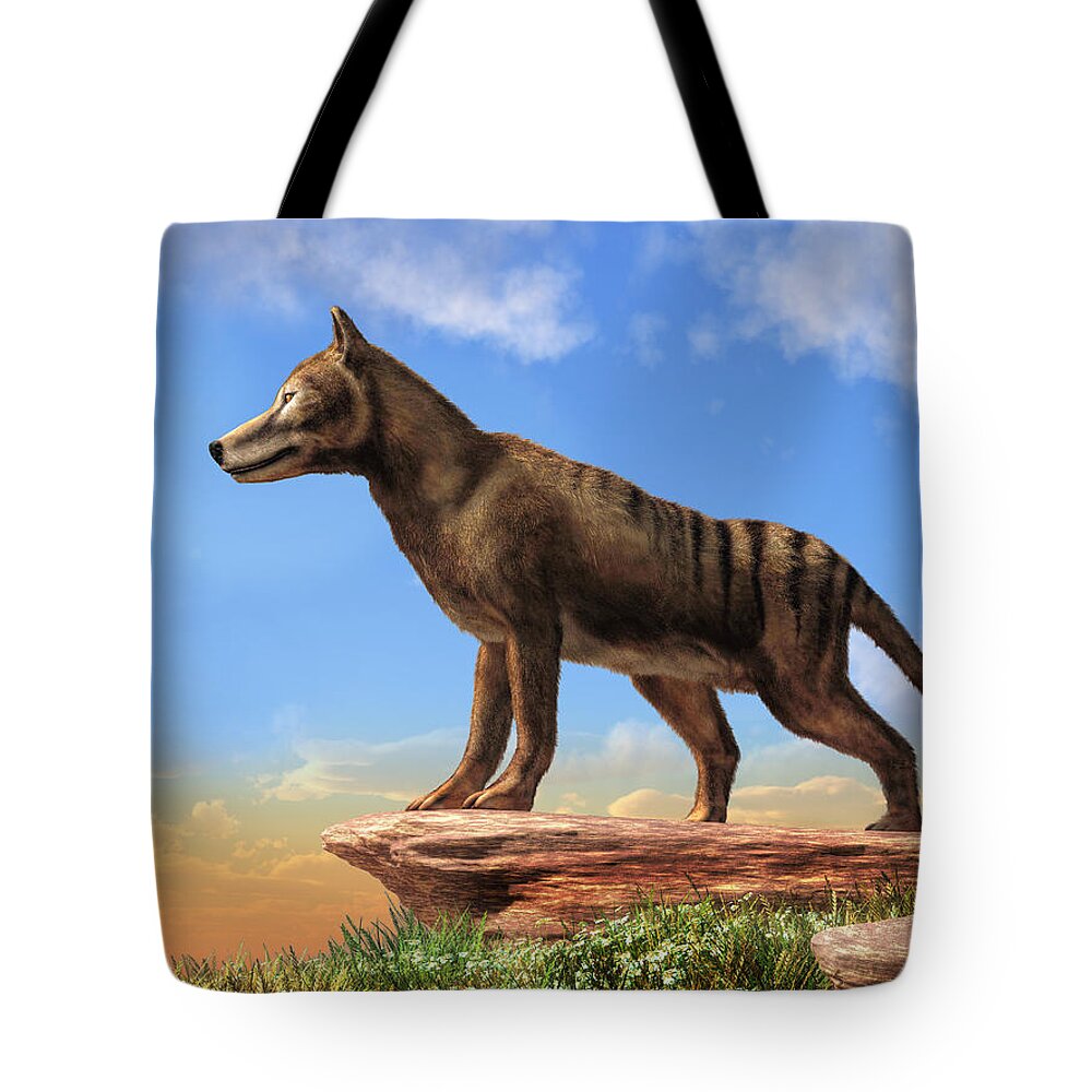 Thylacine Tote Bag featuring the digital art Thylacine by Daniel Eskridge