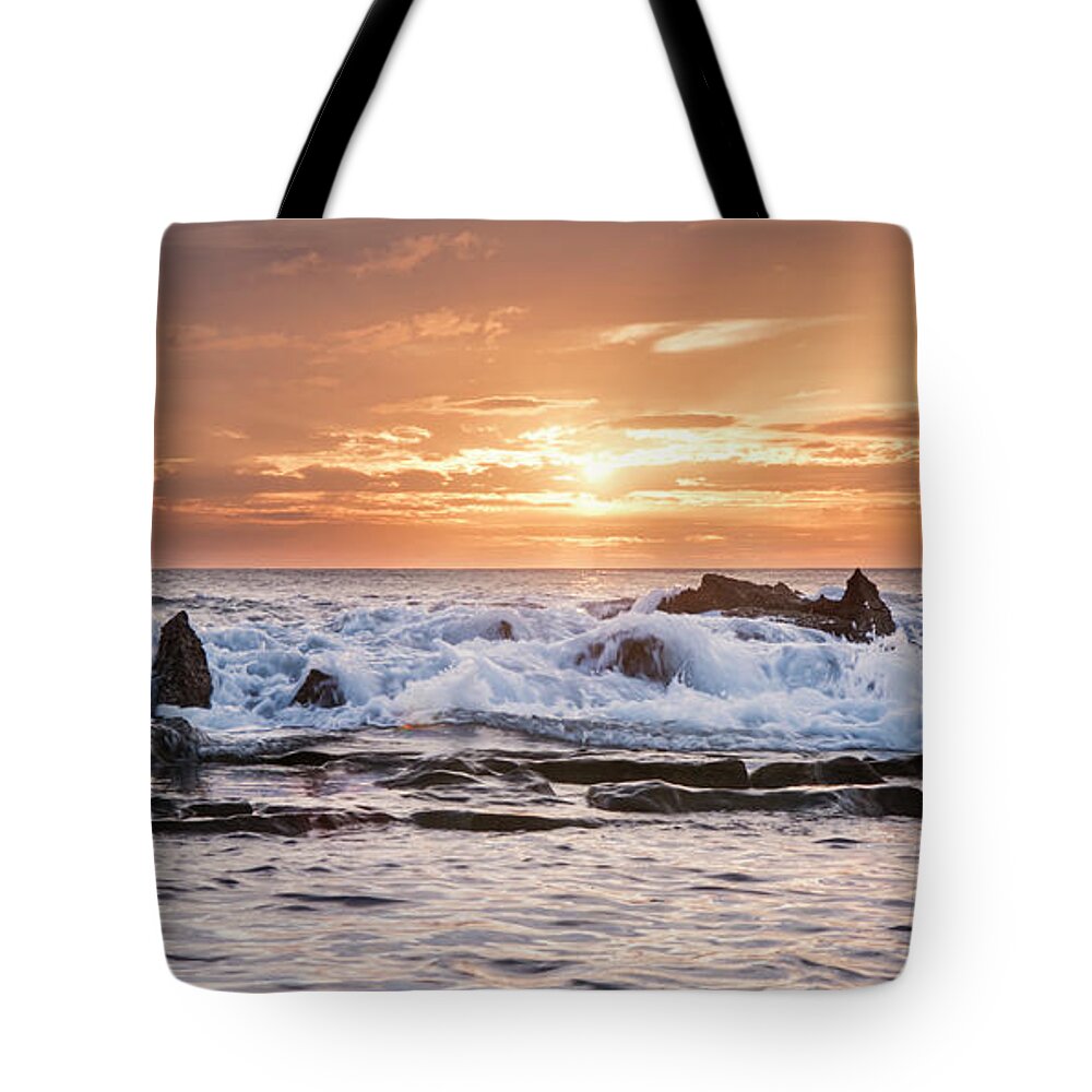 Paradise Cove Tote Bag featuring the photograph Tidal Sunset by Heather Applegate