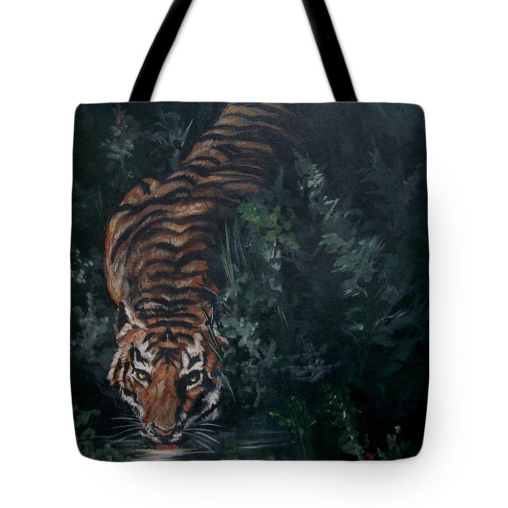 Tiger Tote Bag featuring the painting Tiger by Bryan Bustard
