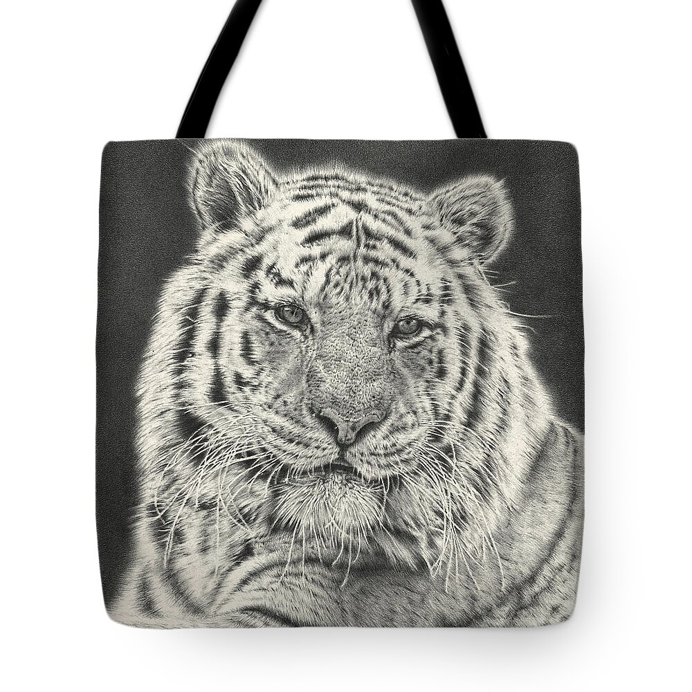 Tiger Tote Bag featuring the drawing Tiger Drawing by Casey 'Remrov' Vormer
