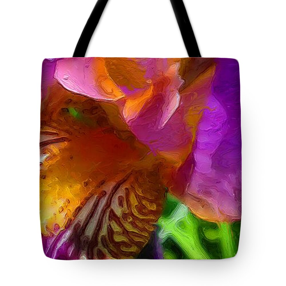 Landscape Tote Bag featuring the photograph Tiger Iris in Watercolor by Morgan Carter