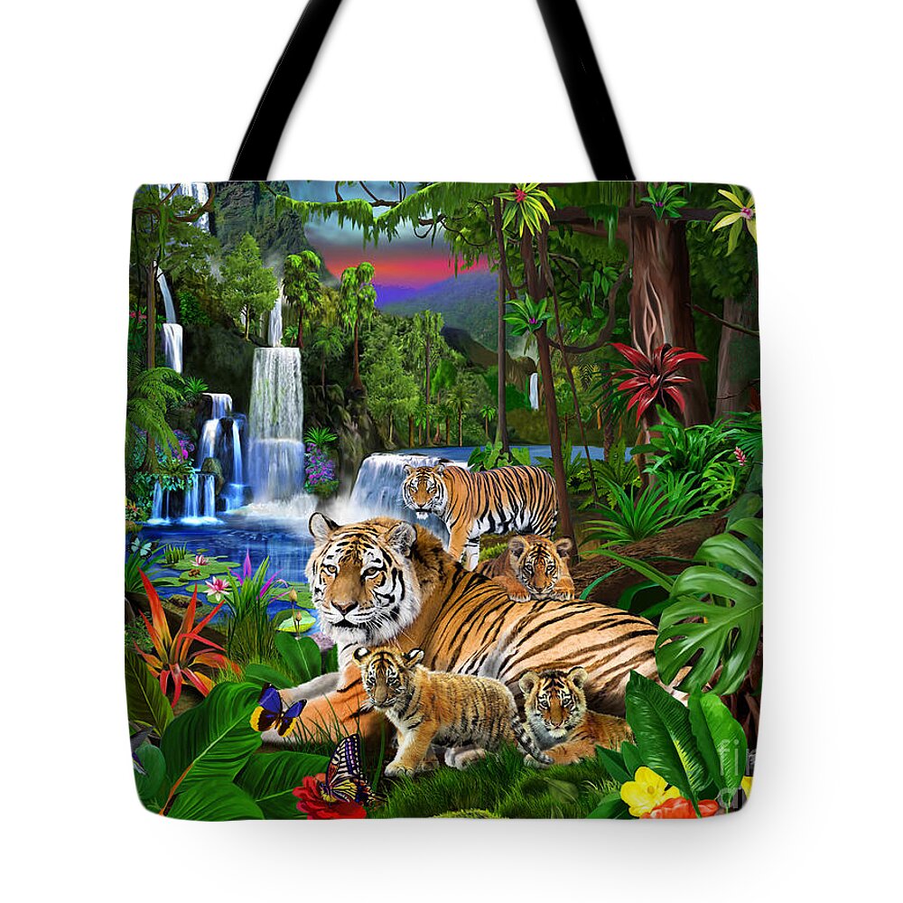 Gerald Newton Tote Bag featuring the digital art Tigers of the Forest by MGL Meiklejohn Graphics Licensing