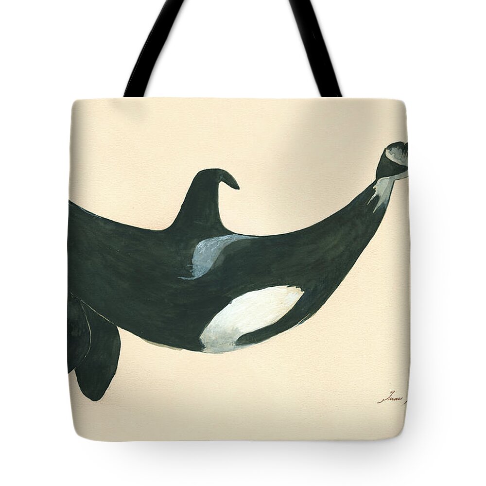 Whale Print Tote Bag featuring the painting Tilikum killer whale by Juan Bosco
