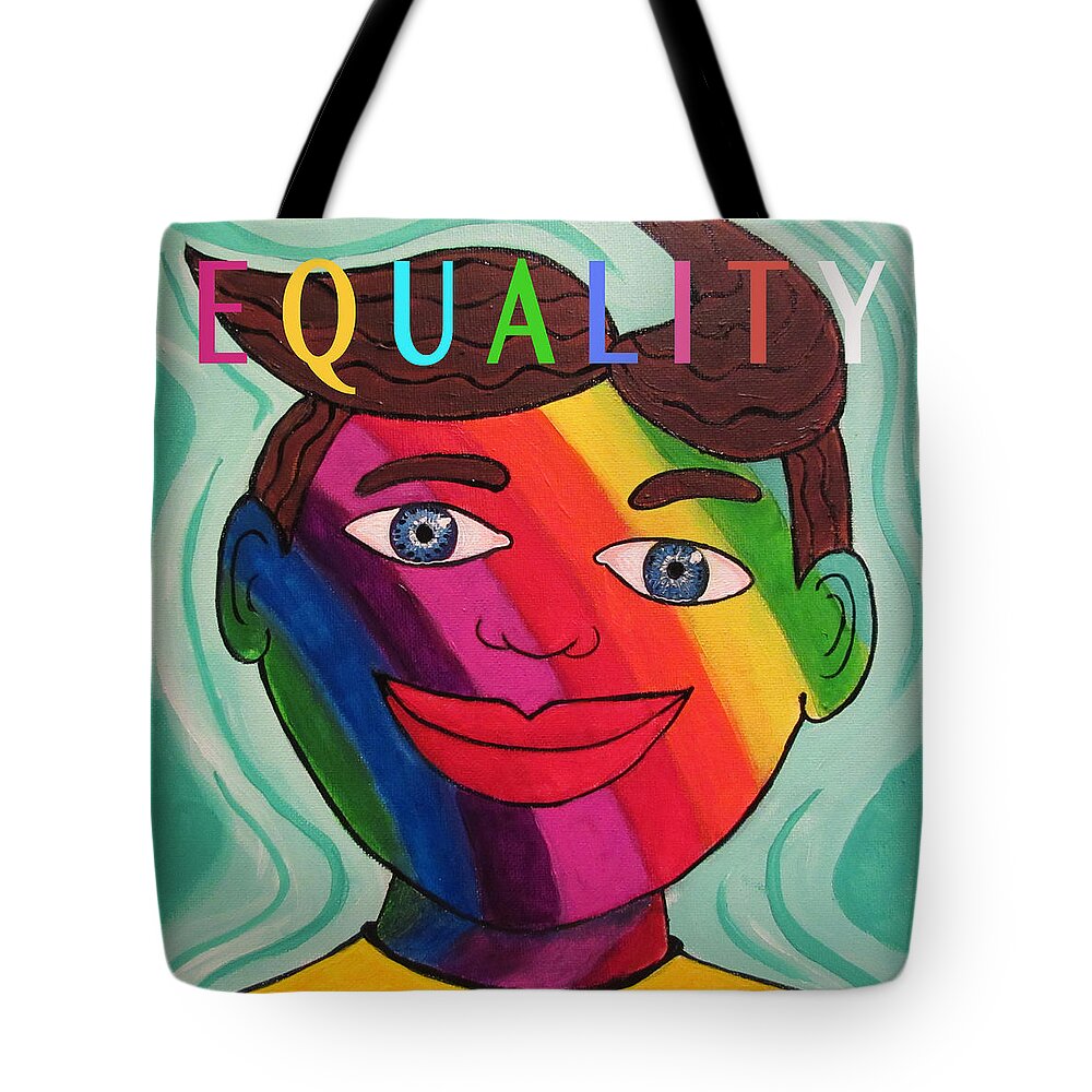 Rainbow Tote Bag featuring the painting Tillie for Equality by Patricia Arroyo